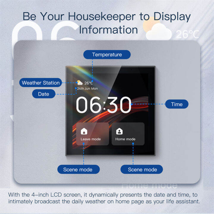jiuch-tuya-wifi-zigbee-4นิ้วหน้าจอสัมผัสอัจฉริยะศูนย์แผงควบคุมควบคุมด้วยเสียงในตัวเชื่อมต่อเกตเวย์-zigbee-หลายฉากเข้ากันได้กับ-alexa