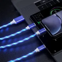 3in 1ไมโคร Usb สายเคเบิ้ล Led สีแดง Poco 12สำหรับ Oppo 13 Realme Iphone Xiaomi ชาร์จเร็วเรืองแสง14สายโทรศัพท์