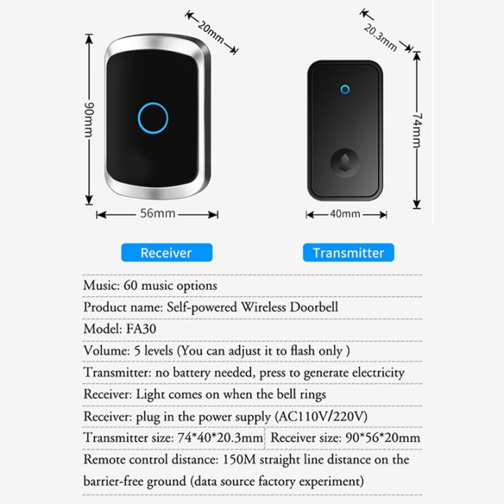 1set-self-powered-waterproof-wireless-doorbell-night-light-home-cordless-door-bell-eu-plug