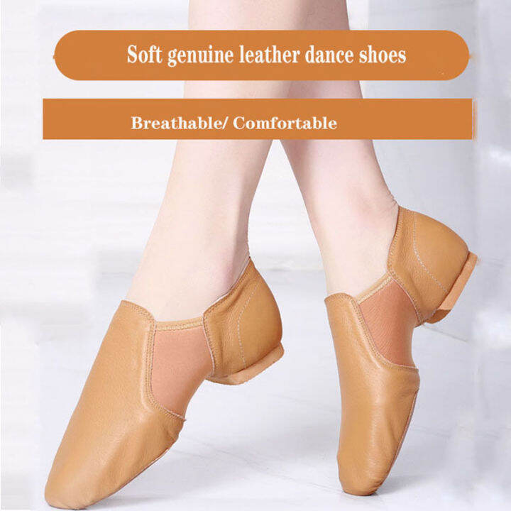 woman-black-brown-genuine-leather-jazz-shoes-soft-dancing-sneakers-gymnastics-dance-shoes-unisex-slip-on-pratice-dance-shoes-tan