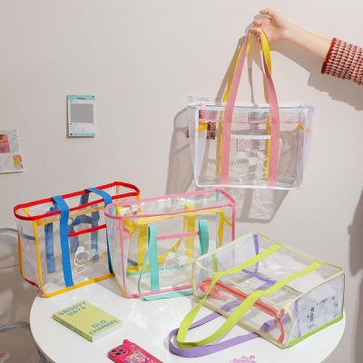Transparent Bag Jelly Bag Handbag Girls Shoulder Bag PVC Jelly Beach Bag Handbag Large Capacity Swimming Bag 【MAY】