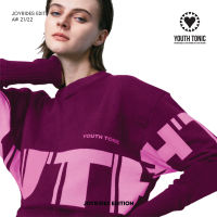 YOUTH TONIC - Cropped Jacquard-Knit Sweater (PLUM) / เสื้อคร๊อป ถักไหมพรม  ผ้าแจ็คการ์ด (สีม่วง)