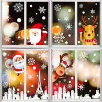 Christmas Wall Stickers Shopping Mall Glass Window Decoration Stickers Cartoon Santa Electrostatic Sticker Happy New Year