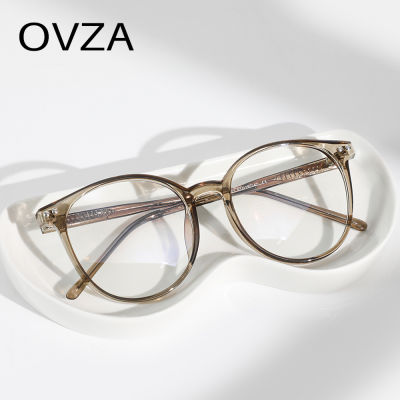 OVZA แว่นตา TR90วินเทจย้อนยุคกรอบแว่นตาทรงกลมคลาสสิกสำหรับผู้หญิงผู้ชายป้องกันแสงสีฟ้ากรอบใส S2071