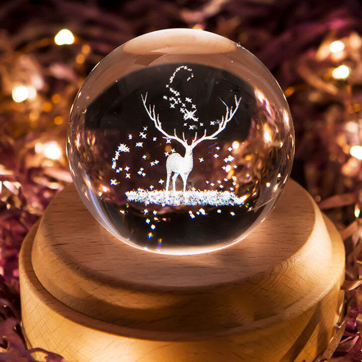 【YIDEA HONGKONG】Crystal Ball Music Box Wooden Music Box Transparent ...