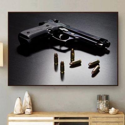 ภาพปืนพกที่ถอดออกได้,กระสุนปืนพก,ผ้าใบ,ศิลปะบนผนัง,โปสเตอร์แขนปืน,ห้องนั่งเล่น,Hiasan Dinding Rumah,713-6l Cuadros (1ชิ้น)