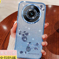 เคสโทรศัพท์ Realme 11 Pro Plus 11Pro Realme11Pro 2023แวววาวลายดอกกุหลาบส่องแสงเป็นประกายระยิบระยับเคสฝาหลังซิลิโคนแบบเต็มพื้นที่ป้องกันเลนส์กล้องแบบนิ่ม