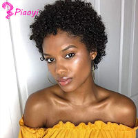 Short Pixie Cut Wigs 100 Human Hair Full Machine Wig Curly Perruque Cheveux Humain Brazilian Kinky Curly Wig For Black Women