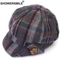 SHOWERSMILE Newsboy Cap Women Tweed Vintage Octagonal Hat Plaid Ladies Gray Retro Duckbill Cap Ivy Wool Winter Caps Berets 2021