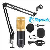 RAZEAKไมค์ ไมค์อัดเสียง คอนเดนเซอร์ Pro Condenser Mic Microphone BM800 พร้อม ขาตั้งไมค์โครโฟน และอุปกรณ์เสริม