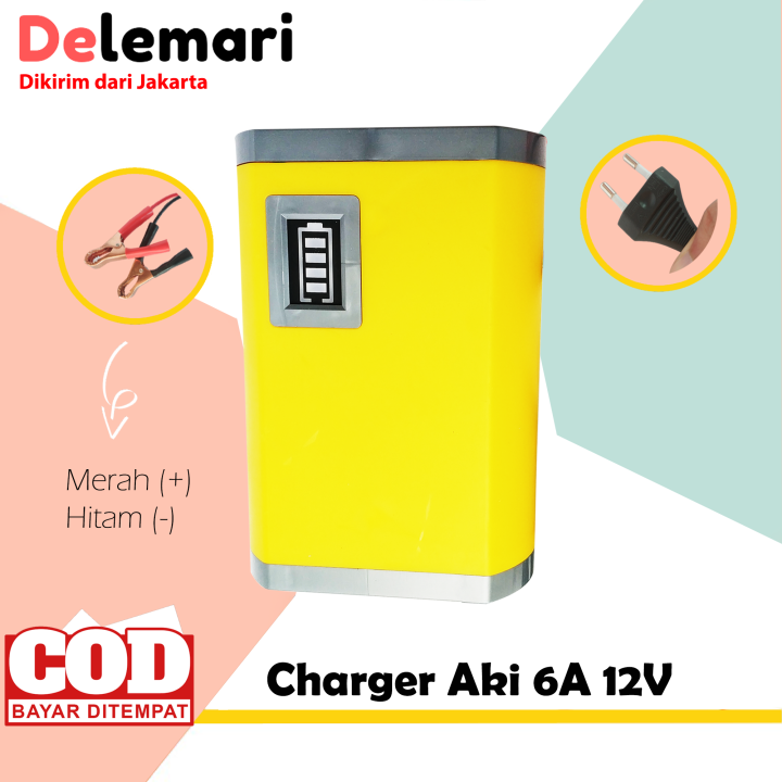Casan Aki 6A / 12 V Colokan Indonesia Motor Mobil Kering Basah LED