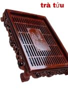 bộ khay trà giả gỗ kiểu nan tre đựng ấm chén bát tràng