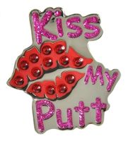 Golf Ball Marker From Navika USA. "Kiss my Putt Ball Marker" with Crystals from Swarovski® - with Hat Clip