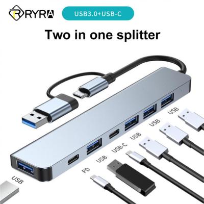 Hyra USB 2-In-1 7พอร์ตอะแดปเตอร์ชนิด-C ฮับ3.0 USB 2.0การส่งข้อมูลความเร็วสูงตัวขยาย USB หลายพอร์ตสำหรับคอมพิวเตอร์พีซี Feona