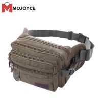 MOJOYCE Men Vintage Travel Zipper Belt Waist Bag Outdoor Canvas Multi Pocket Fanny Pack