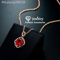 CC Vintage Necklaces Pendants For Women Cubic Zirconia Red Stone Bridal Wedding Engagement Necklace Fine Jewelry Colar CCN010