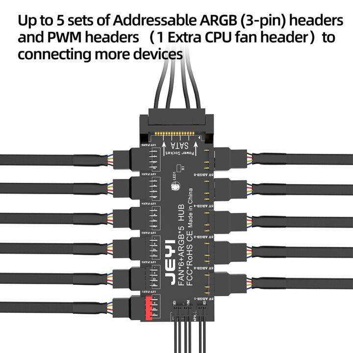 jeyi-argh-pwm-ฮับพัดลม5ทาง12v-4pin-pwm-และ5v-3pin-argb-2-in-1ฮับพัดลม-rgb-แยกแถบ-rgb