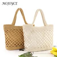 【CW】Straw Women Handbag Hollow Handmade Cotton Rope Summer Beach Net Shoulder Bag Lady Vacation Holiday Casual Shopper Totes