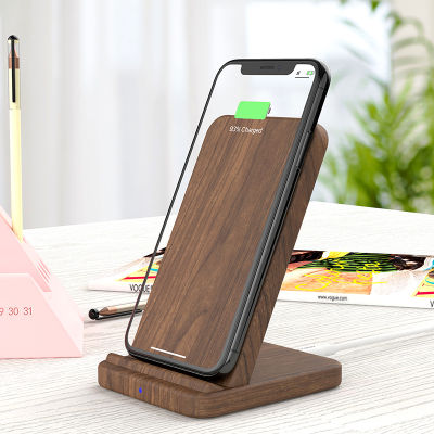 KEYSION 10W Qi Fast Wireless Charger for Samsung S20 S10 S9 Wooden wireless Charging Stand For iPhone 12 11 Pro XR XS Max 8 Plus