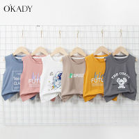 OKADY เสื้อกั๊กเด็กผ้าคอตตอนสำหรับเด็กผู้ชาย,เสื้อกั๊กอินเทรนด์สำหรับเด็กผู้หญิงเสื้อยืดแขนกุด