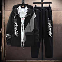 Spring Autumn Mens Two Pieces Set Jacket + Pants Set Casual Zipper Hooded Mens Sport Suit Fashion Streetwear Mens Tracksuits