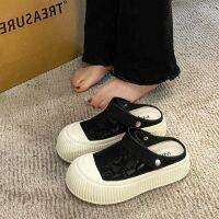 【July】 Thick-soled Baotou semi-slippers womens outer 2023 new summer breathable mesh shoes lazy two big head biscuit