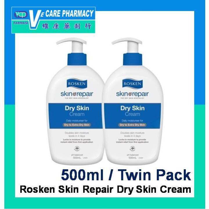 New Rosken Skin Repair Dry Skin Cream Daily Moisturiser 500ml/2X500ml