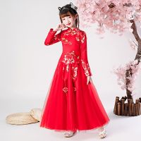 【CW】 Girls Lace Cheongsam Dress Chinese Flower Girls dresses kids dresses Baby elegant clothes Traditional Dance Wear New Year Dress