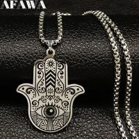 ZZOOI Hamsa Hand of Fatima Stainless Steel Necklaces Men Fatima´s Hand Turkish Eye Necklaces Pendants Jewelry collier homme N18536