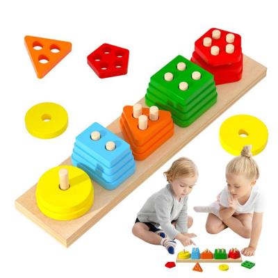 Shape Sorting Toy Wooden Stacking Blocks for Shape Recognition Wooden Stacking Blocks Color &amp; Shape Recognition Sorter Puzzle Educational Montessori Toy for Preschool Learning Activities innate