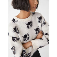 2021 Winter New Loose Pullover Cat Print Sweater Casual Pullover Wool Knit Top