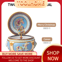 ToolHome- Merry Christmas Luminous Carousel Music Box With Colorful Light Merry-Go-Round Wind-Up Musical Rotating Horse Christmas Gift For Girlfriend Kids Wife Friends-สุขสันต์วันคริสต์มาส