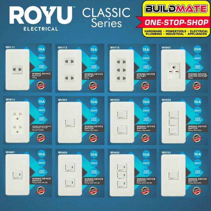 BUILDMATE Royu White Classic Series 1Gang 2Gang 3Gang Wall Switch