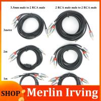 Merlin Irving Shop 1/3/2m RCA Audio 3.5mm Jack male Jack 2RCA to 2RCA Male Cable Double AUX RCA Y Splitter connector For Amplifier Audio Wire