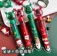 สีสุ่ม คริสต์มาส Kawaii ปากกาลูกลื่นต้นคริสต์มาสน่ารักกวางเรนเดียซานตากล่องของขวัญ 0.5 มม. 10 สีปากกาโรงเรียนสำนักงานเครื่องเขียน