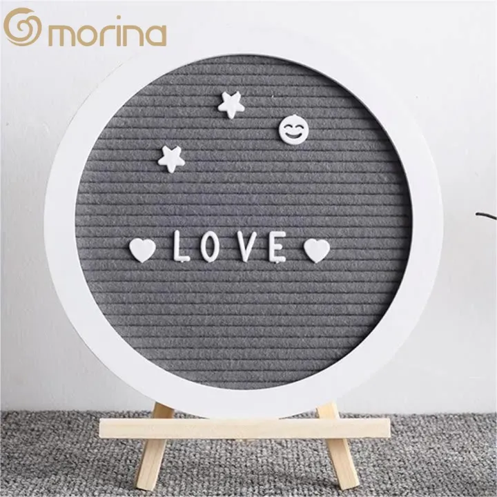 Round Felt Letterboard Oak Wood Message Board Plastic Letters Easel