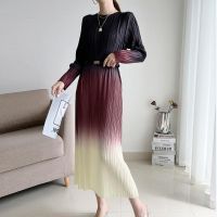 2023 Hot Miyake gradient pleated dress womens spring and summer design high-end texture large size slim bottoming long skirt