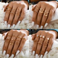 Trendy Boho Crystal Joint Ring Set For Women Geometric Knuckle Finger Rings Female Wedding Party Jewelry