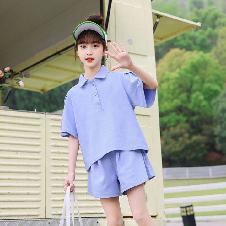 es-girls-summer-short-sleeve-casual-suit-korean-fashion-sweet-childrens-sports-suit-suitable-for-children-over-8-years-old-loose-and-comfortable