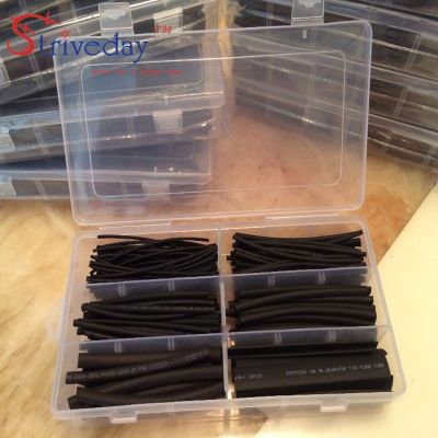 150 PCS/box 1MM 2MM 3MM 4MM 6MM 8MM Black Assortment Ratio 2:1 Polyolefin Heat Shrink Tube Tubing Sleeving Wrap Wire Cable Kit Cable Management