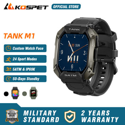 2023 KOSPET TANK M1 Smart Watch Men Green Watch 50-Dyas Standby DIY Custom Watch Face 24 Chế độ thể thao Bluetooth 5.0 Photo Music Control 5ATM IP69K Không-nước đồng hồ thông minh Black lội nước cho nam giới