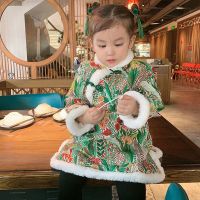 【CW】 Winter Chinese Cheongsam For Girls Cotton Embroidery Hanfu Floral Print Princess Dress For Kids Tang Suit New Year Outfit