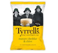 Tyrrells Mature Cheddar Cheese &amp; Chive Chips 150g มันฝรั่งชีส จากอังกฤษ มันฝรั่งอบ มันฝรั่งอบกรอบ ขนม