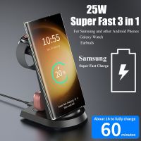 ❉❍△ 25W Super Fast Wireless Charger 3 in 1 for Samsung S23 Ultra S22 S21 S20 Galaxy 5 4 3 Active 2 Watch Earbuds Charging Station