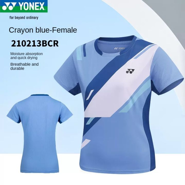 สีฟ้า-yonex-เทนนิสเสื้อยืดการแข่งขันแบดมินตันแขนสั้นเสื้อยืดเสื้อผ้ากีฬาแห้งเร็วย์ด้านบน110213ผู้ชายผู้หญิงโปโล
