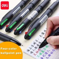 Deli Multifunction Ballpoint Pen 4 in 1 MultiColor Pen 0.7mm Retractable Ballpoint Pens For Marker Writing School Stationery Pens