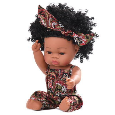 JINGXIN 35cm Black Reborn Baby Dolls African Reborn Silicone Vinyl Doll Newborn Poupee Boneca Baby Toy Soft No Function Girl Toy