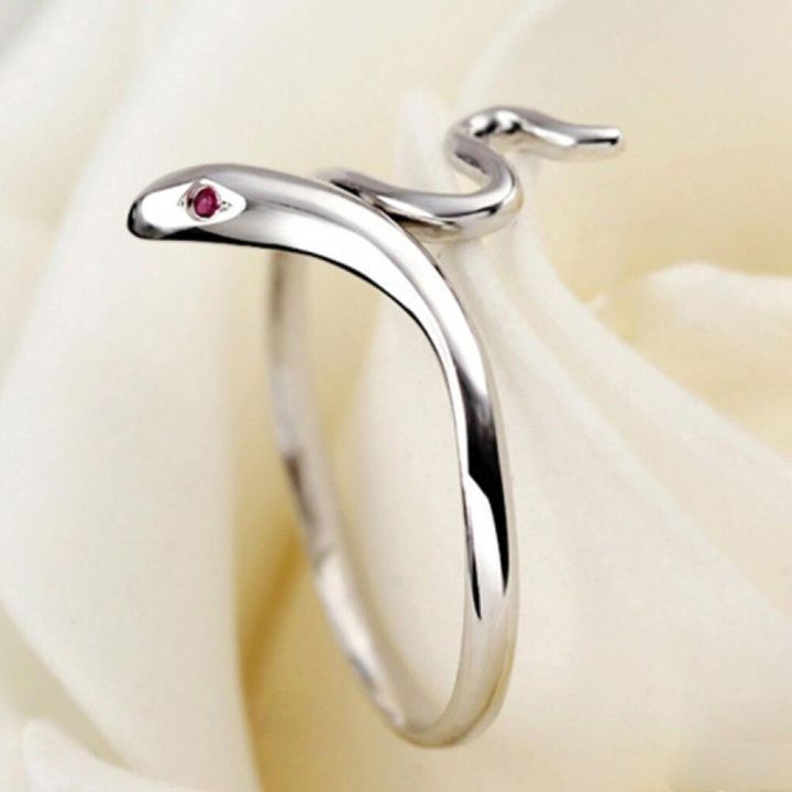 แหวนงูสีเงินวินเทจพังก์สำหรับเครื่องเพชรงานหมั่นผู้หญิงปรับบุคลิกโบราณแหวน-anillos