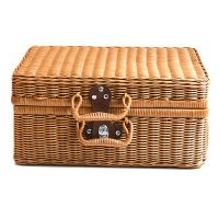 Retro Imitation Rattan Picnic Basket Woven Suitcase Photography Props Home Decoration Storage Brown