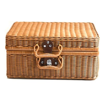 Retro Imitation Rattan Picnic Basket Woven Suitcase Photography Props Home Decoration Storage Brown